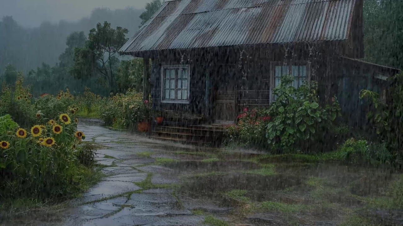 Gentle rain ambience relaxing nerves improving mood promoting peace for steady sleep