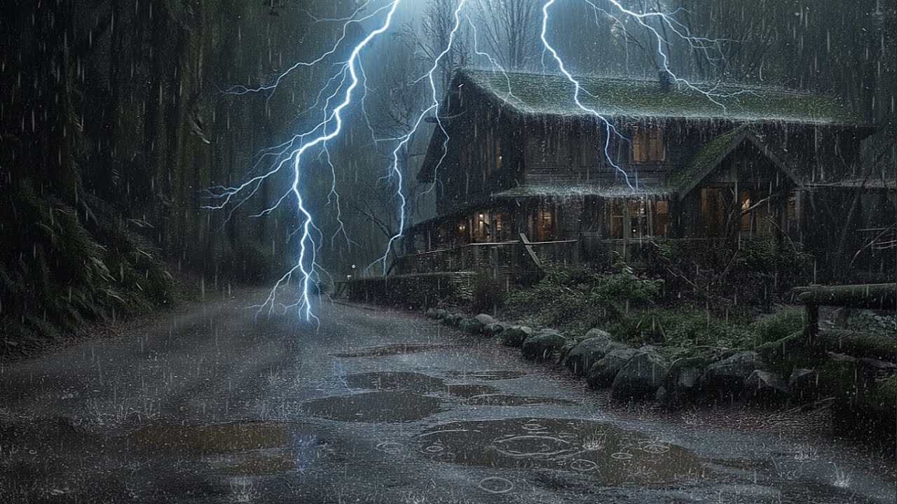 Fall asleep to a relaxing downpour accompanied by thunder  Soothing sleep sounds for deep relaxation