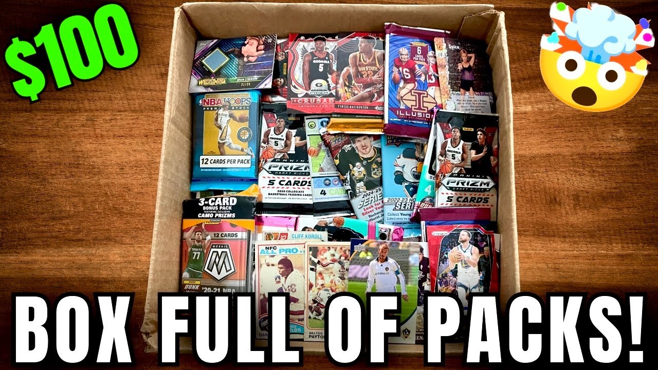 $100 BOX LOADED WITH PACKS OF SPORTS CARDS FROM GOODWILL!