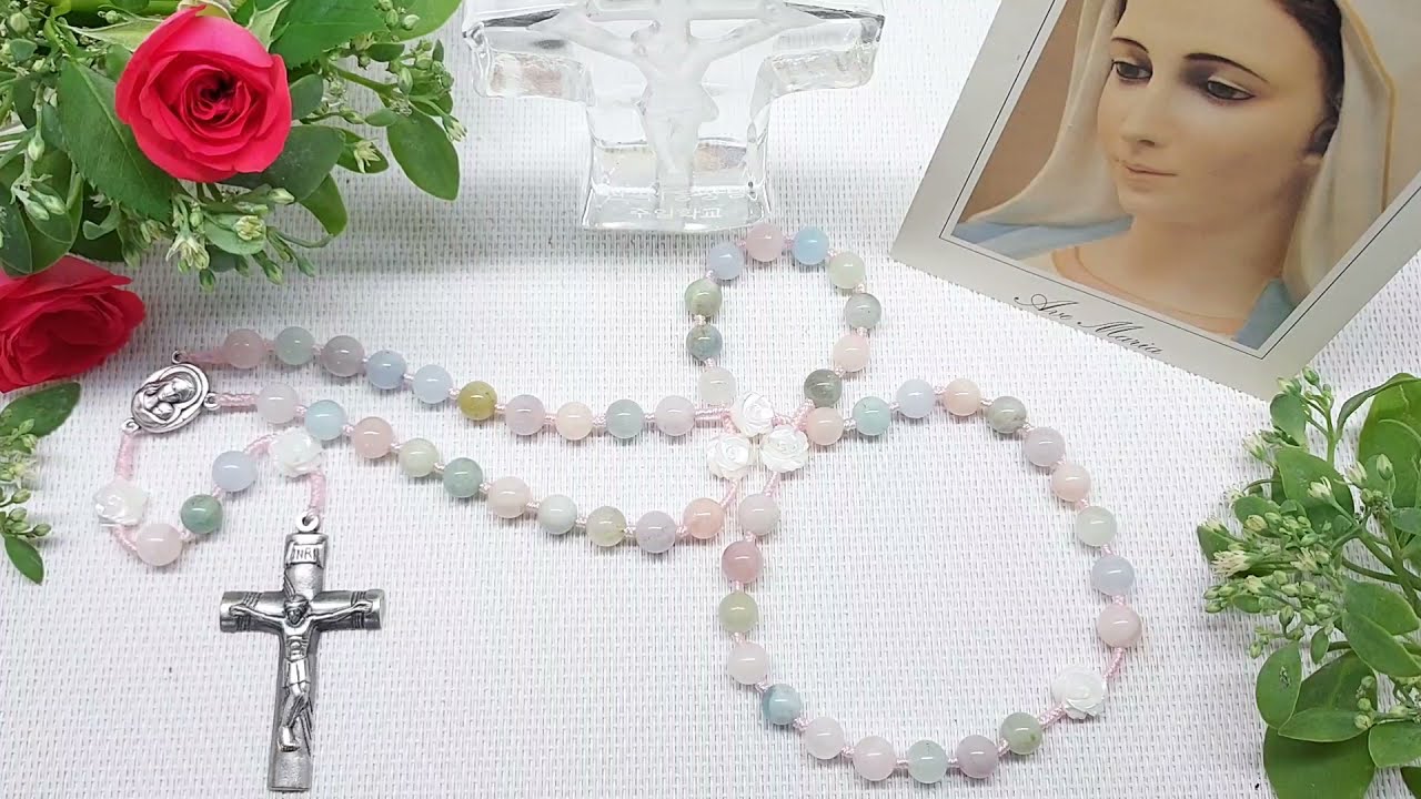 5단 묵주 만들기(Make a Rosary),합장매듭(3단에서부터 시작)모거나이트 원석