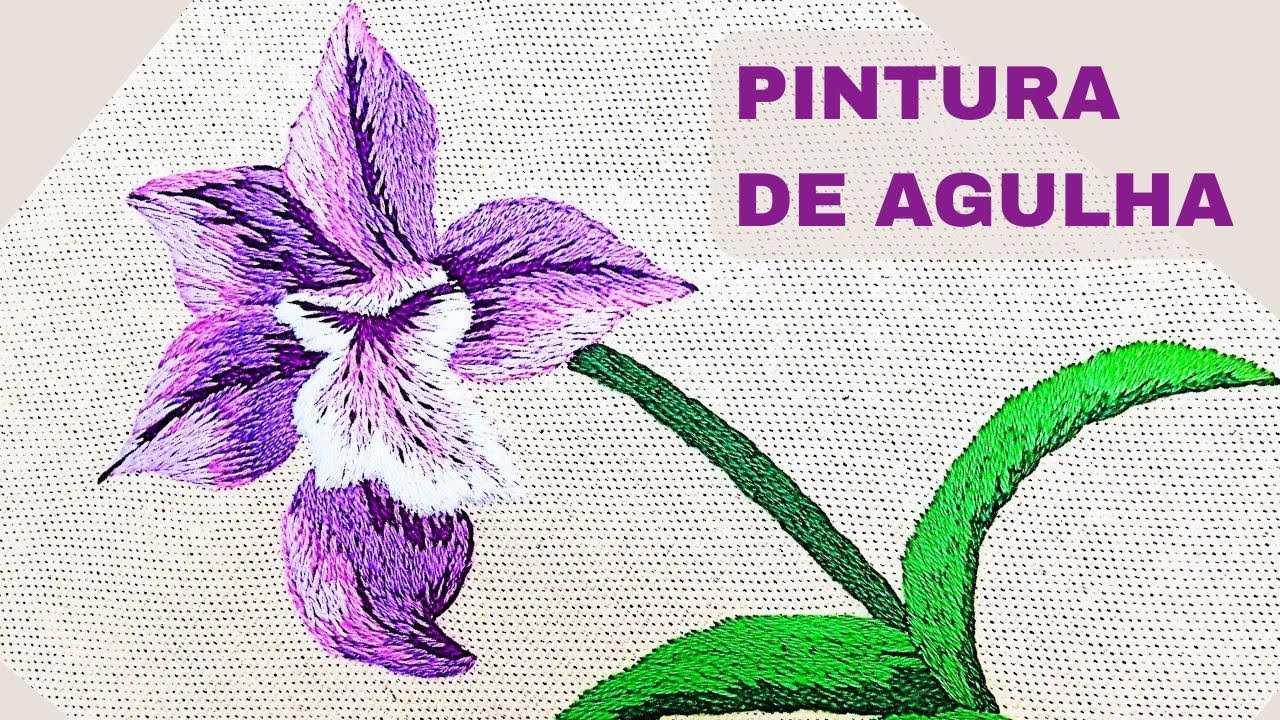 🎨  Linda orquídea bordada à mão em pintura de agulha 🌹avesso com nó invisível
