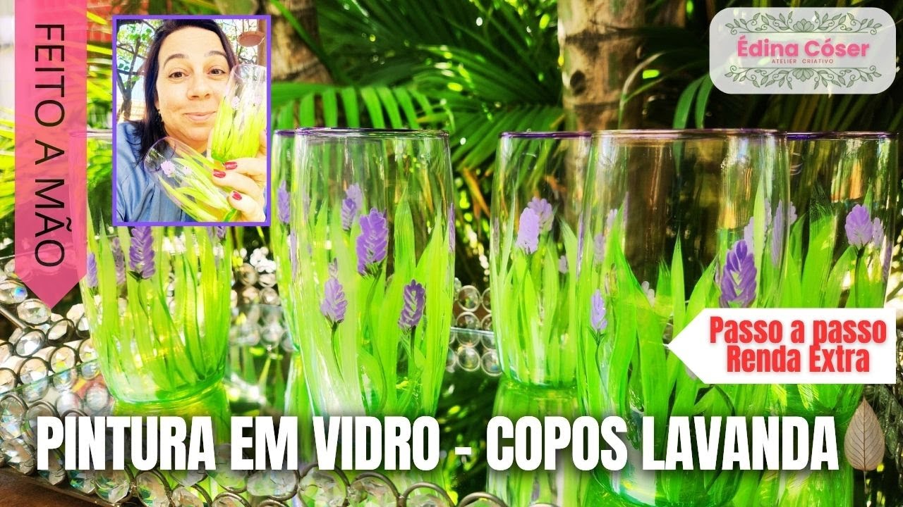 Voc&ecirc; vai querer pintar todos os copos da casa! Pintura em Vidro Lavanda 🌿 | Passo a Passo Criativo