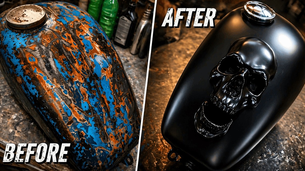 It was a rusty motorcycle gas tank, but I gave it a second life. The screaming skull gas tank