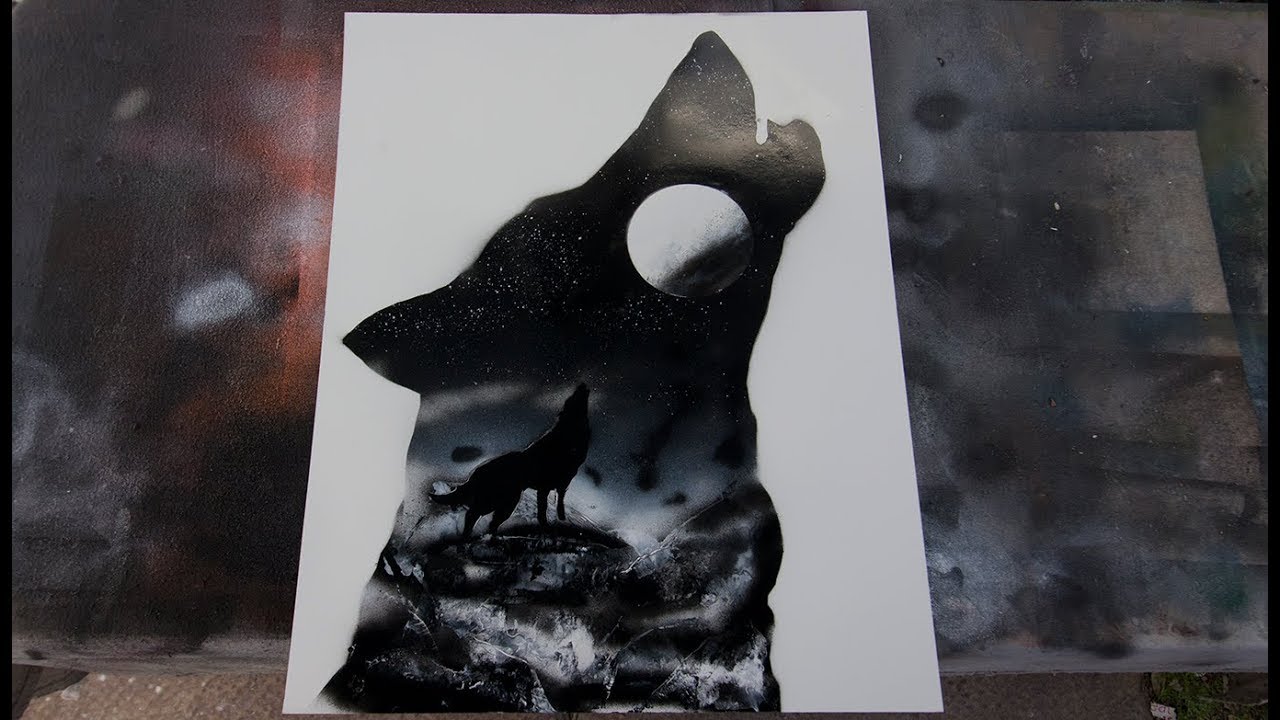 Wolf Double Exposure Spray Paint Art