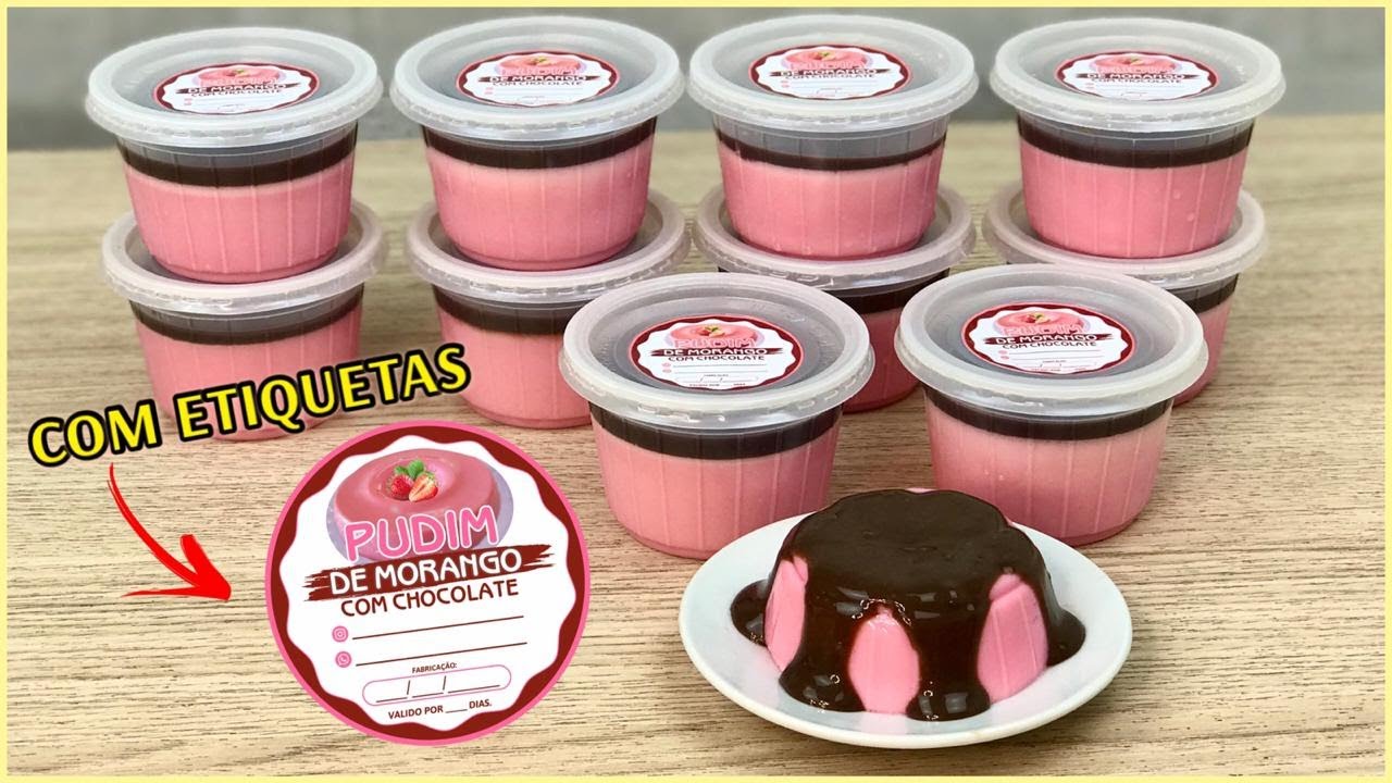 PUDIM NO POTE - MORANGO COM CHOCOLATE - FAÇA E VENDA