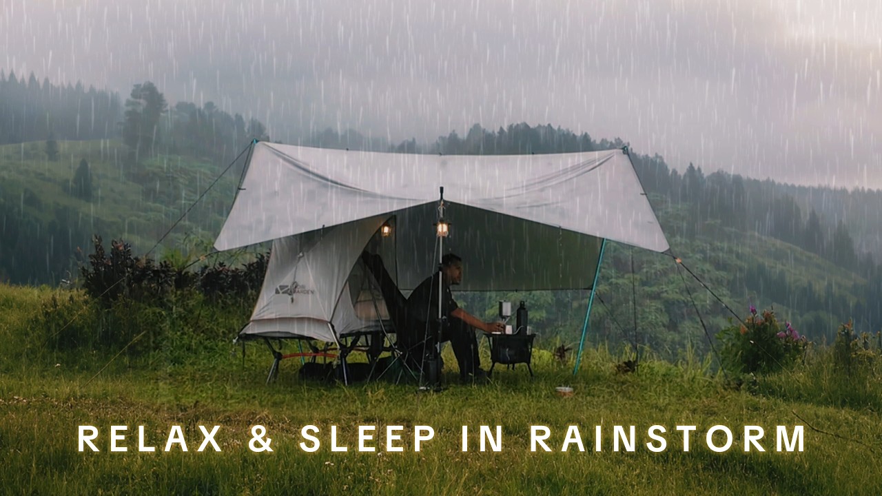 I SLEEP during RAINSTORM 🌧️ Solo camping in Heavy Rain with Cozy Tiny Tent in heavy rain