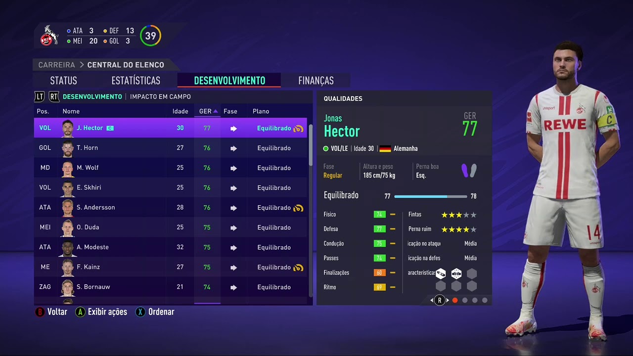 FIFA 21 FC Köln Face completa todos jogadores Liga: Alemanha