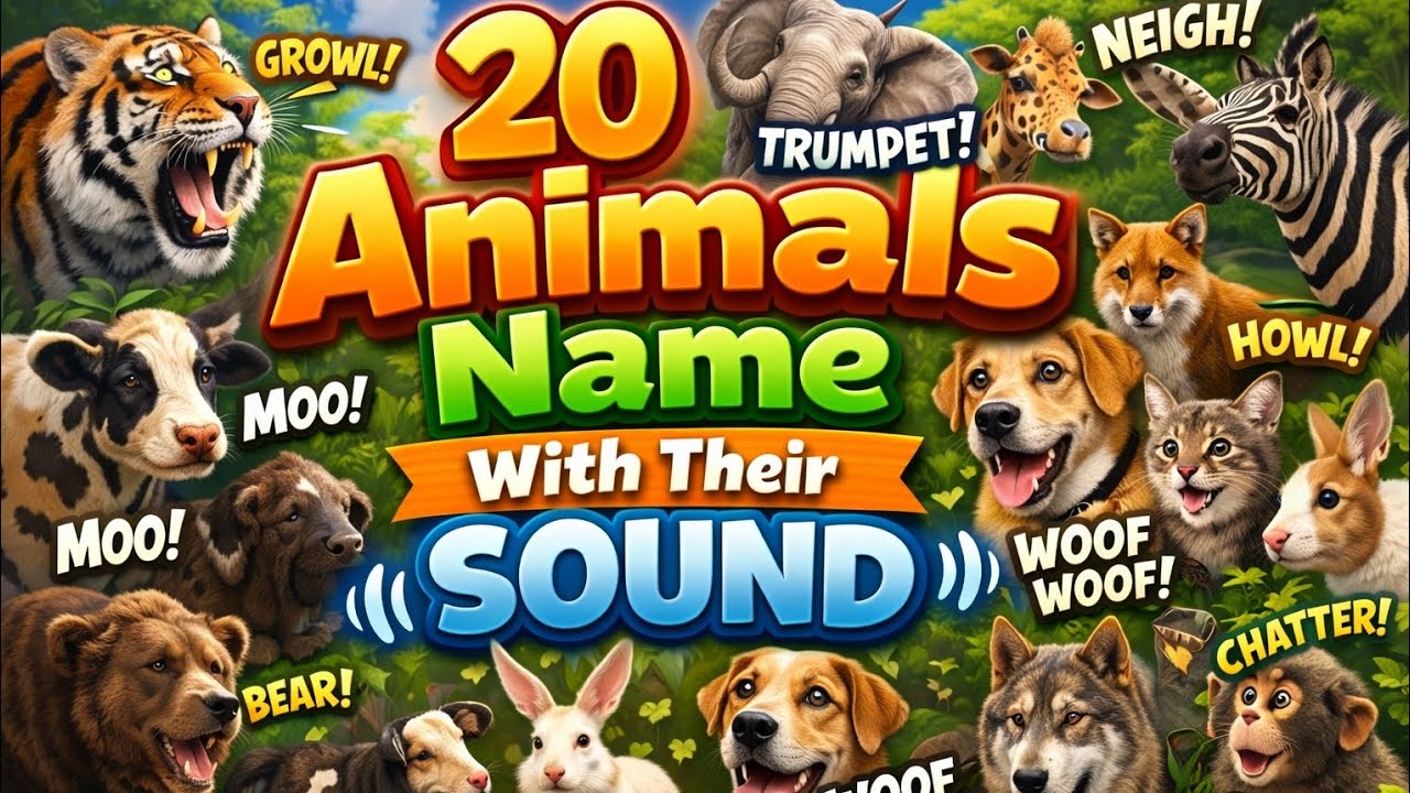 20 Animals Name with Their Sound | बच्चों के लिए Animal Sounds | Kids Learning#animals 