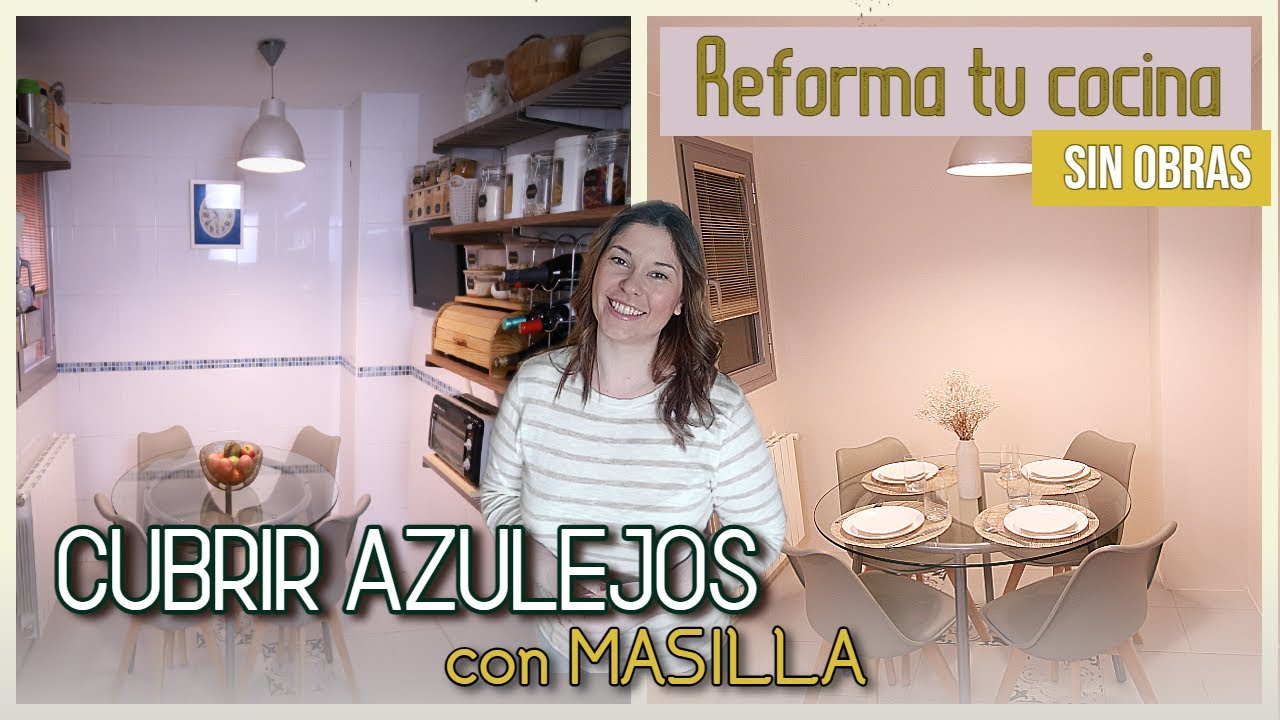 CUBRIR AZULEJOS - ALISAR pared de AZULEJOS con MASILLA✨ DIY - REFORMA COCINA SIN OBRAS 👣 Paso a Paso