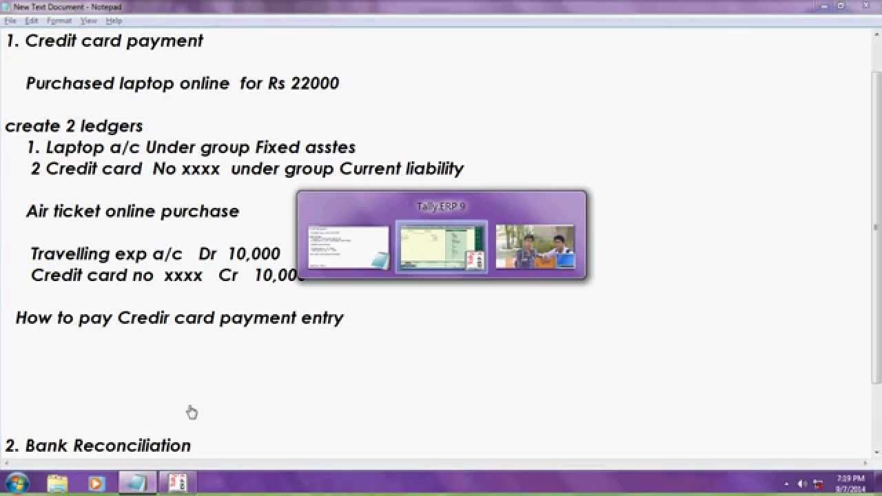 Automated bank reconciliation and credit card payment in tally