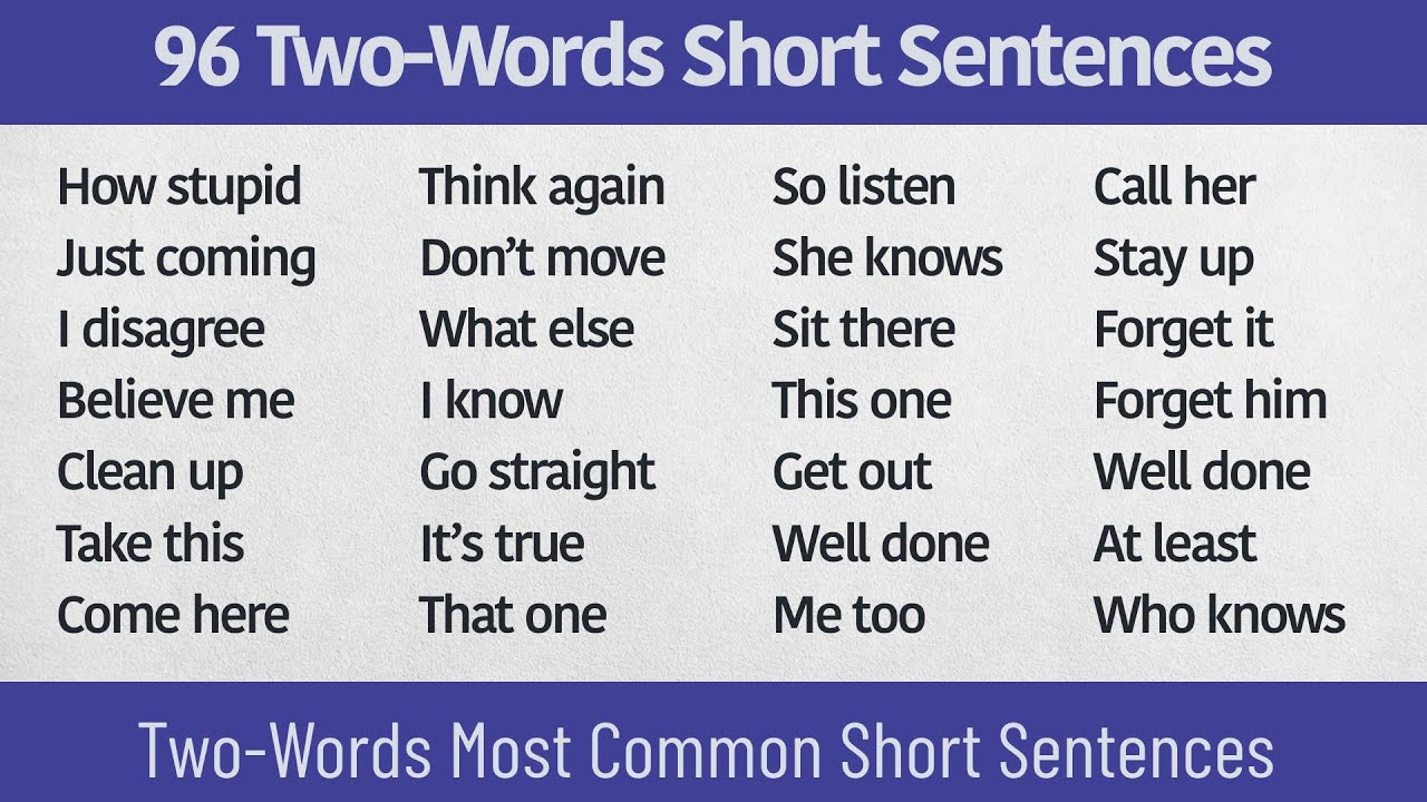96 Two-Words Short Sentences || Two-Words Most Common Short Sentences