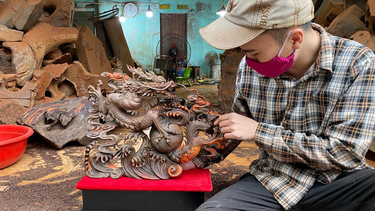 Điêu Khắc Con Rồng Gỗ Trắc Siêu Đẹp/ TON DRAGON ART
