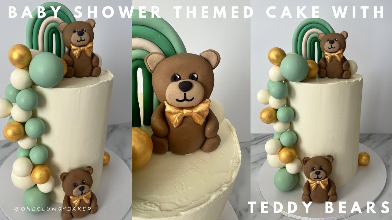 Balloon Garland and Teddy Bear Baby Shower Cake