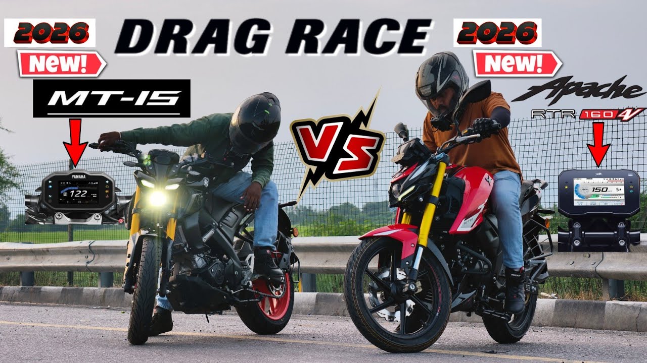 2026 Apache RTR 160 4v VS 2026 MT-15 DLX.|| Drag Race.🔥|| Race till their potential 🚀.