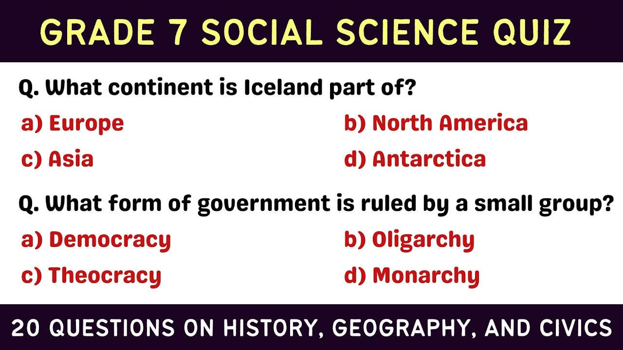 Grade 7 Social Science Quiz &ndash; 20 Questions to Improve Knowledge in History, Geography and Civics