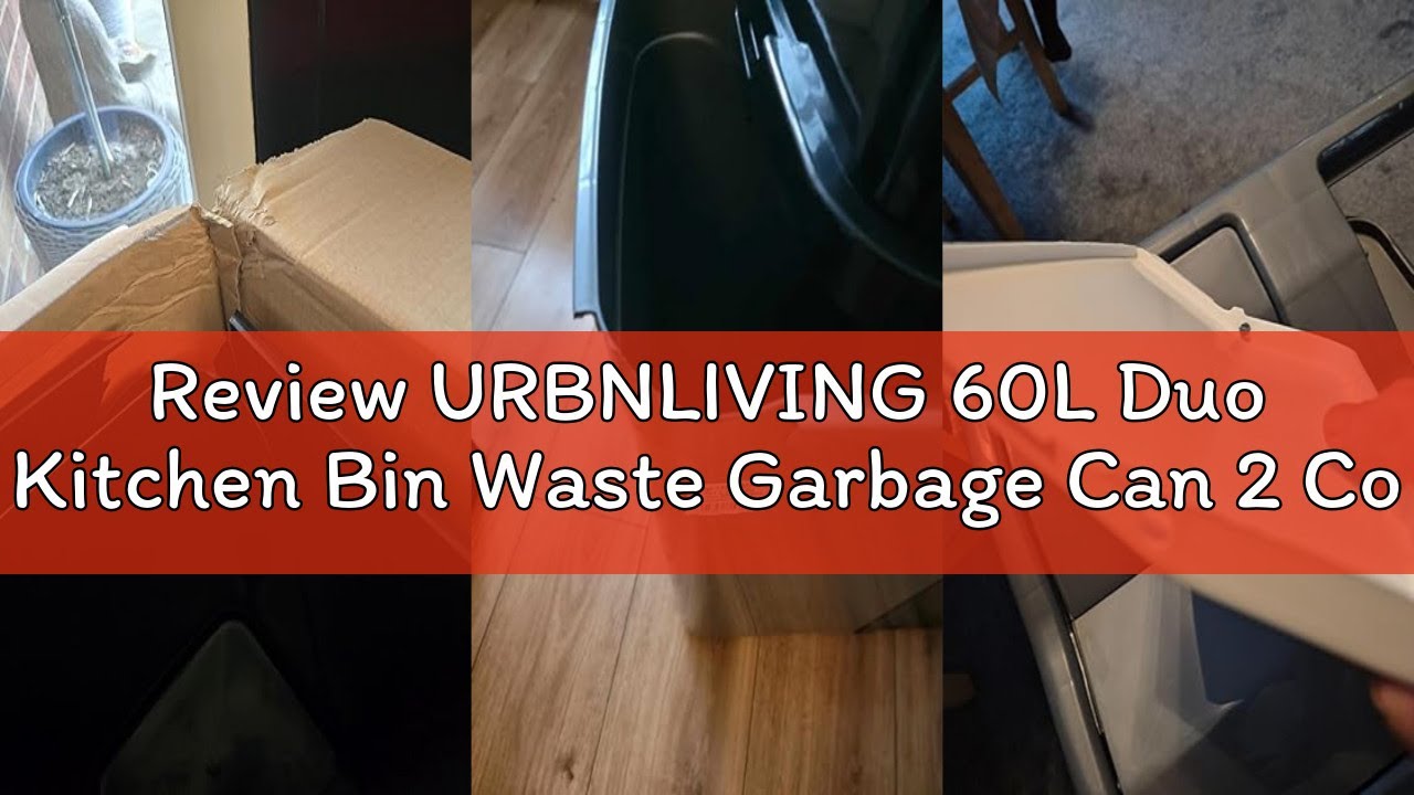 Review URBNLIVING 60L Duo Kitchen Bin Waste Garbage Can 2 Compartments With Bas Connectors (White/Gr