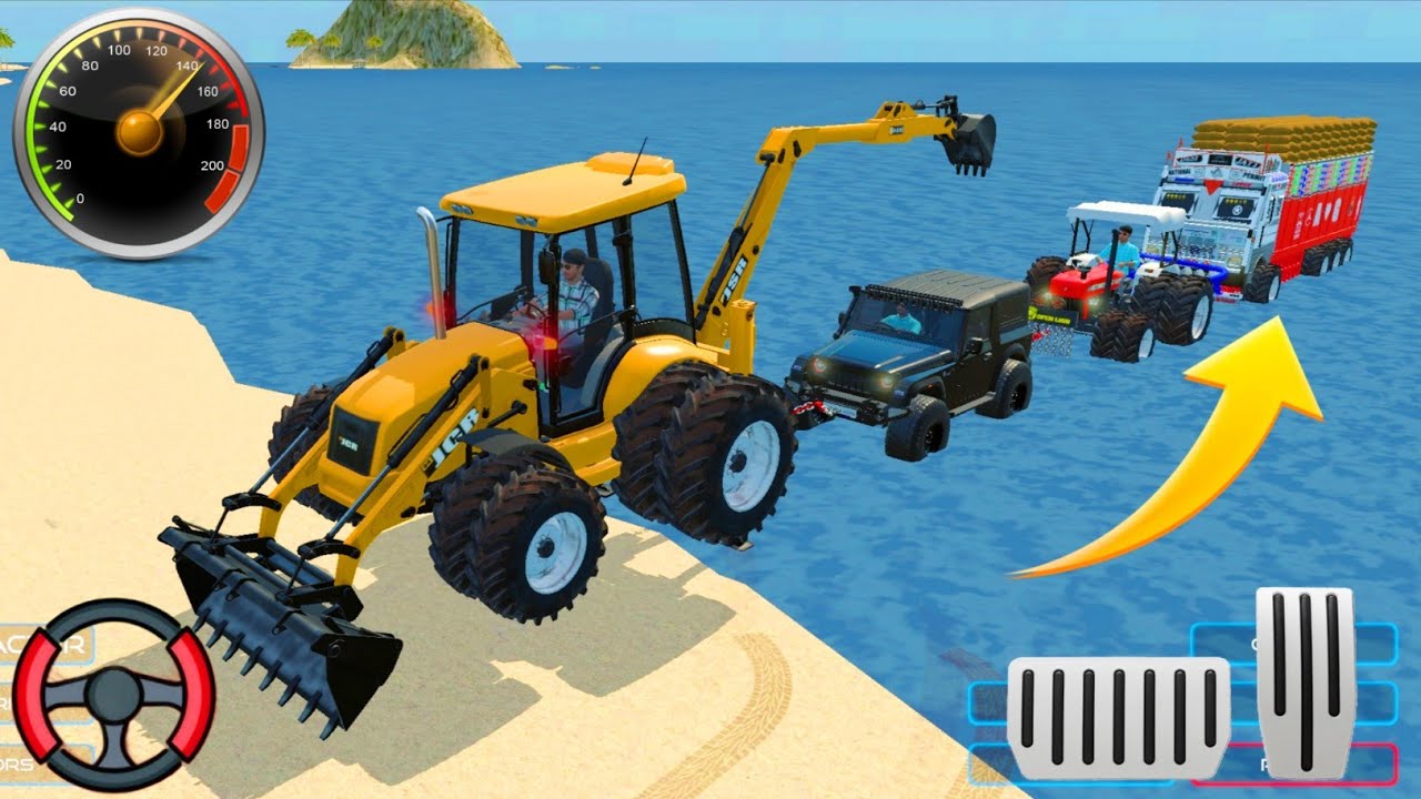 Harvester stuck mud in tractor truck and rescue in the Harvester #indianvehiclessimulator3dvideos 