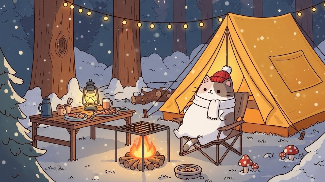 Pusheen's Winter Lounge ☕ Soft Jazz for Relax | Perfect Music for Relaxation, Study, or Sleep