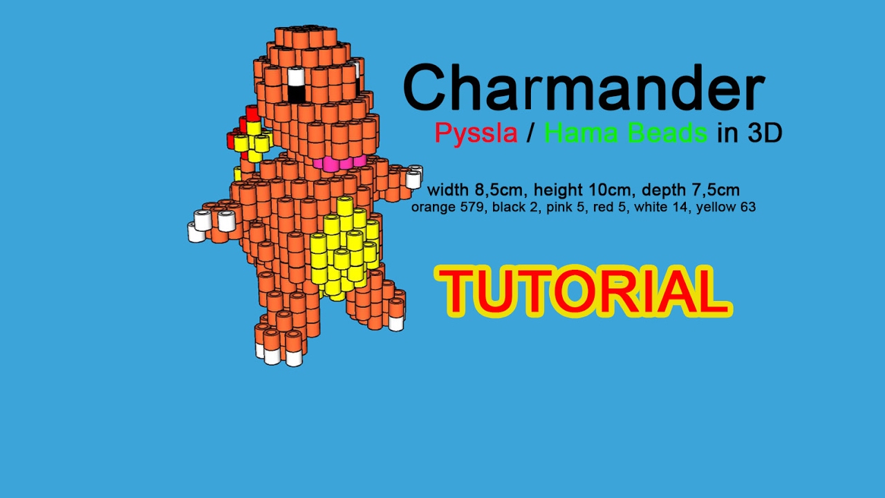 Tutorial Pyssla Hama Beads in 3D del Pokemon Charmander