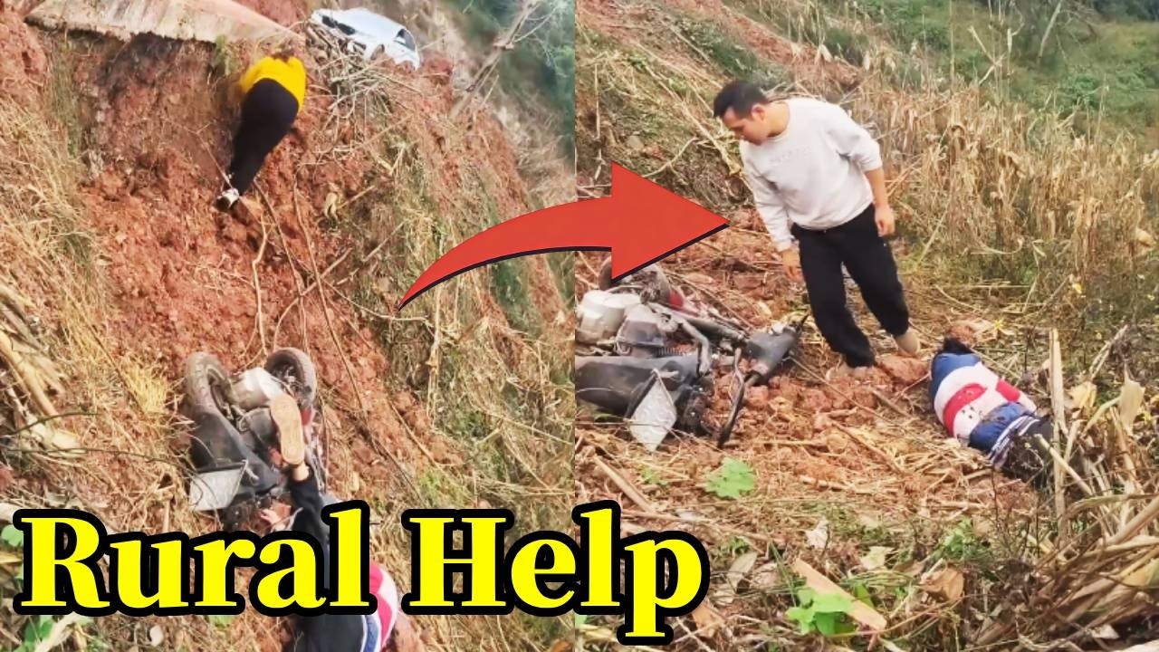 一个女人骑车掉下悬崖，路过司机看到连忙下车，顺势将人和车子全部拉了回来#正能量剧情 #弘扬正能量 #农村生活
