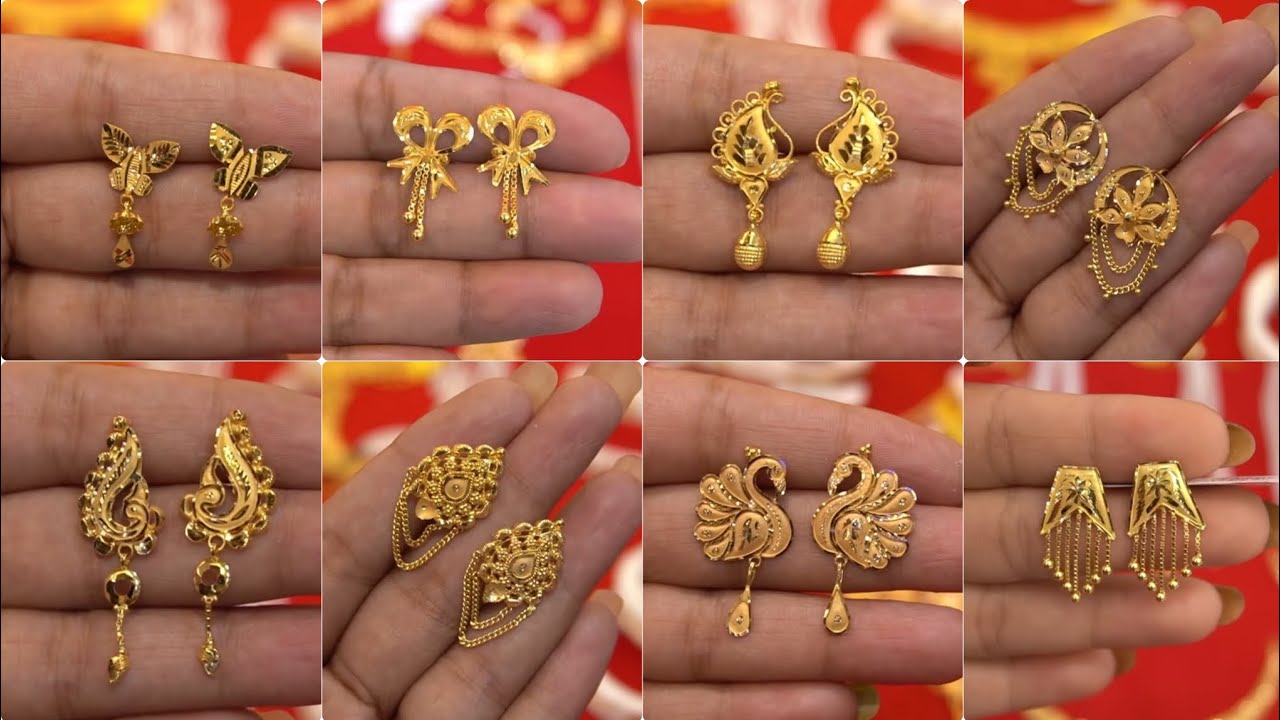 Latest daily wear gold earrings designs/light weight gold earrings design/1 gram simple gold earring