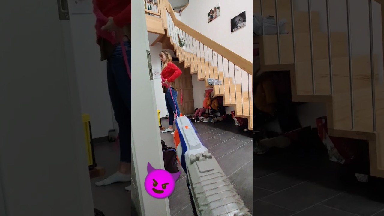 Surprise shot from the bathroom #nerf #couplecomedy #surprise #ambush #funny