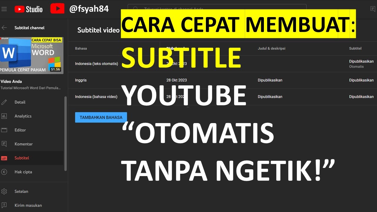 Cara Menambahkan Subtitle Serba Otomatis Di Youtube | Bahasa Inggris #subtitles #tutorial
