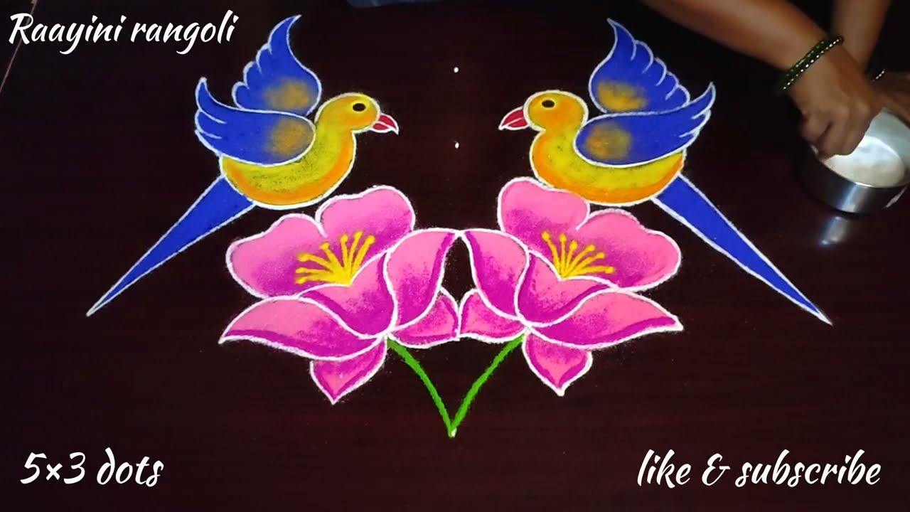Small rose rangoli 5×3💐flower rangoli designs💐daily use muggulu💐simple rangoli kolam💐kolam designs