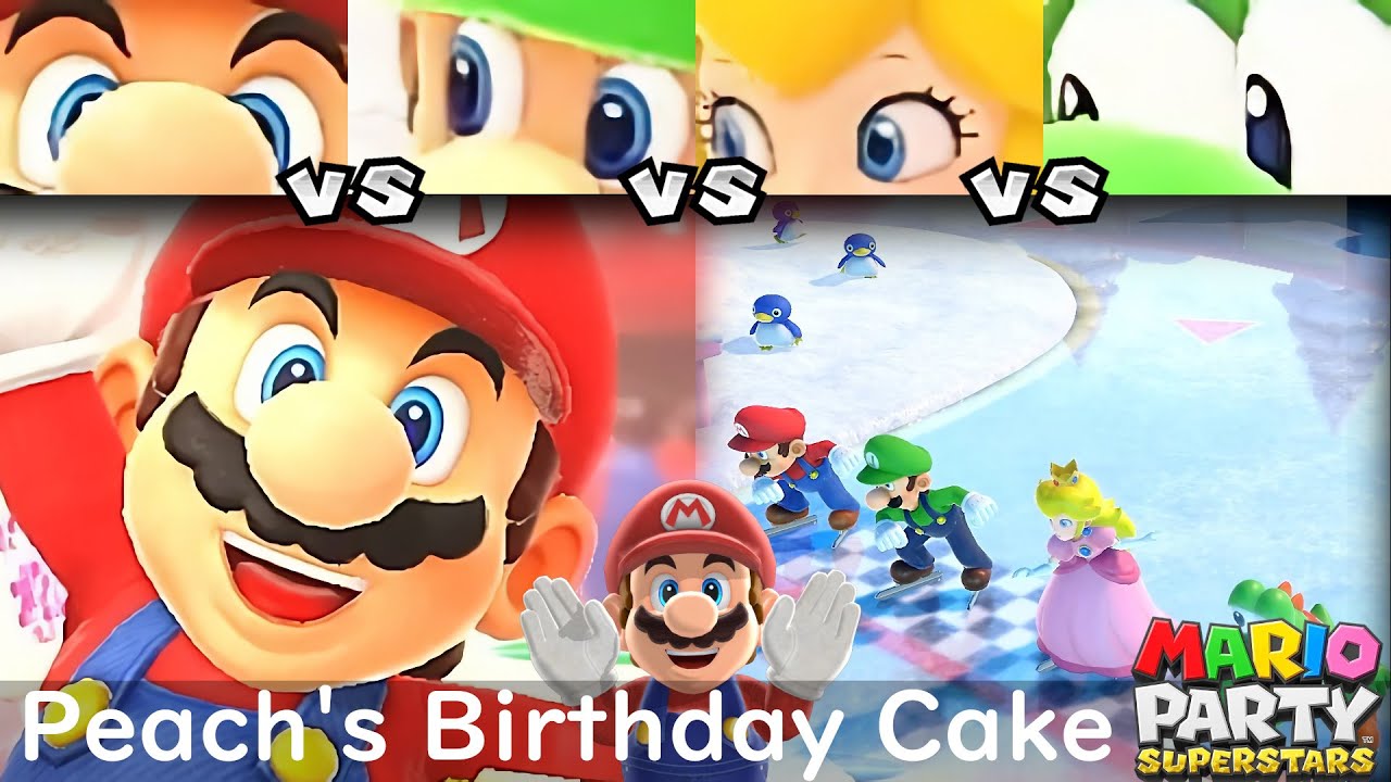 Mario Party Superstars Mario vs Luigi vs Peach vs Yoshi in Peach's Birthday Cake