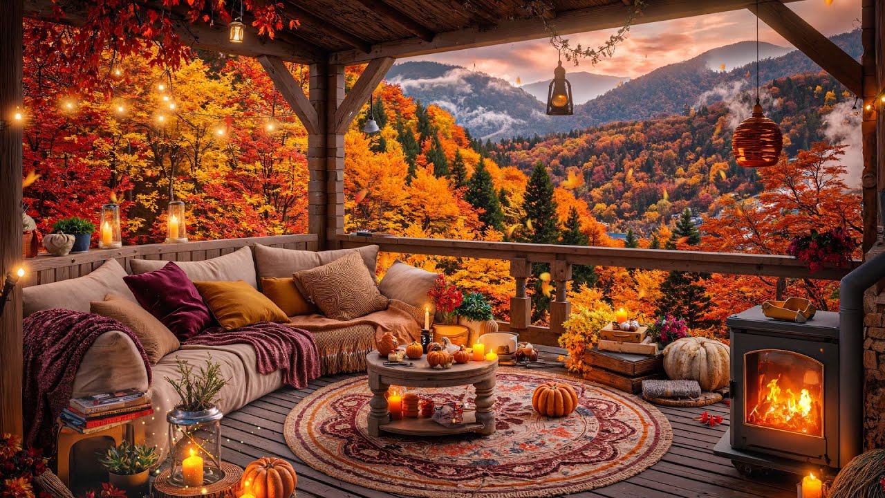 Cozy Autumn Fireplace Ambience 🍂 Smooth Jazz & Fireplace Crackling for Calm and Study, Autumn Jazz