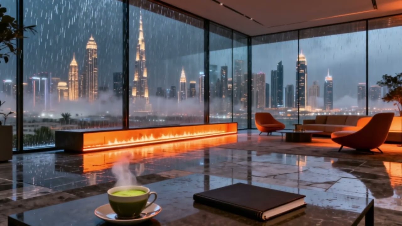 Dubai View Ultra-Modern Luxury Villa from a Fireplace View | Study & Focus Ambience