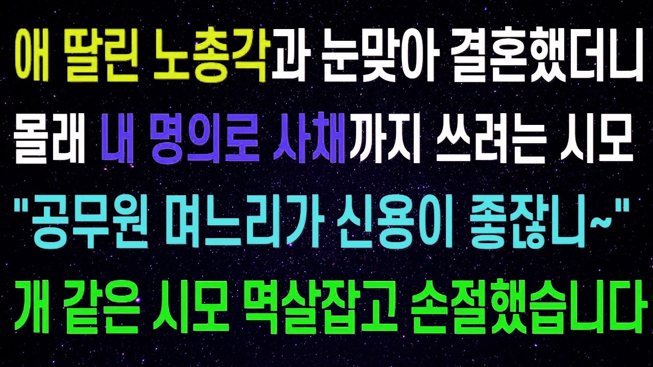 애 딸린 노총각과 결혼하게 된 내게 1억을 빌려달라는 미친 시모,