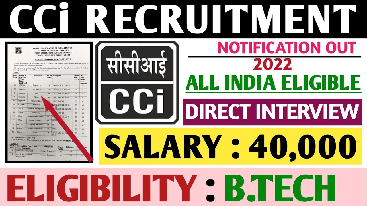 CCi Recruitment 2022|Engineer|All India Eligible|Salary 40k/ Month|B.tech/BE|CCi Notification 2022