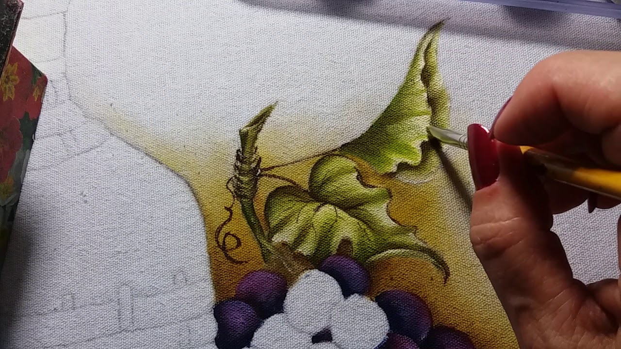 Garrafão uvas e queijo-  Vídeo 1 - Pintura em tecido