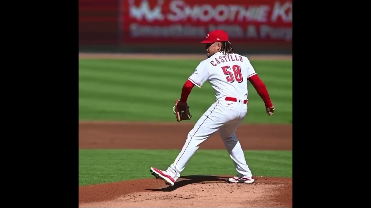 Luis Castillo Slow Motion Pitching Mechanics (First Base Line View)
