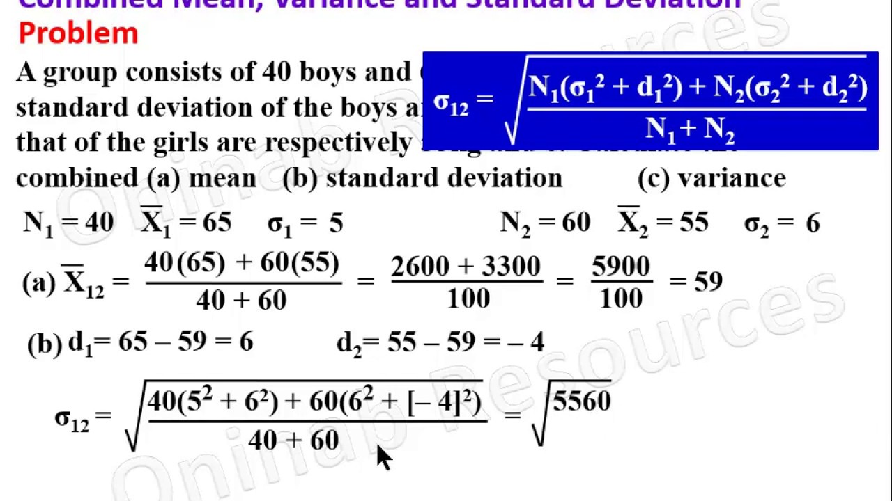 Combined Mean, Standard Deviation and Variance