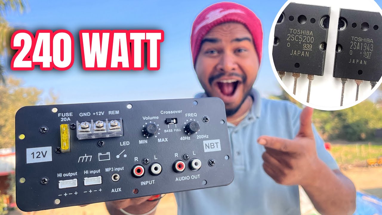 Car Bass Tube Amplifier Board with 2SC5200 + 2SA1943 Transistor 240watt power output sound test