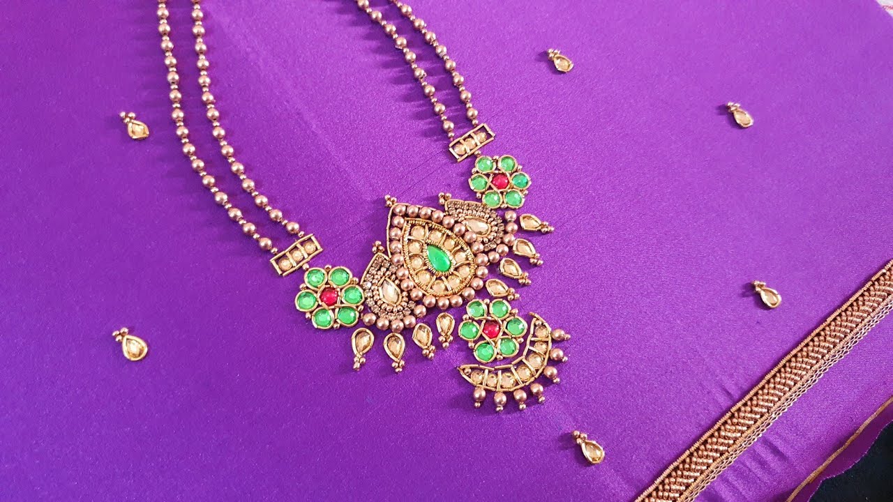 Jewellery Pattern Aari Work with Normal Needle Stitching l Maggam Work l Vaanavil World