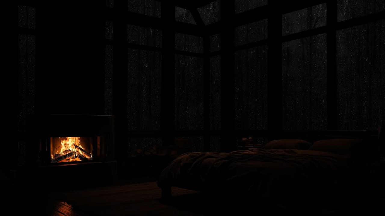 Rainy Cabin Night 🌧🔥 Crackling Fireplace & Gentle Rain Sounds for Deep Sleep & Total Relaxation