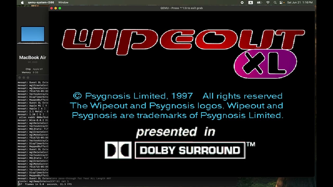 QEMU Wipeout XL (1997) -- From Install to Play in 15 Mins