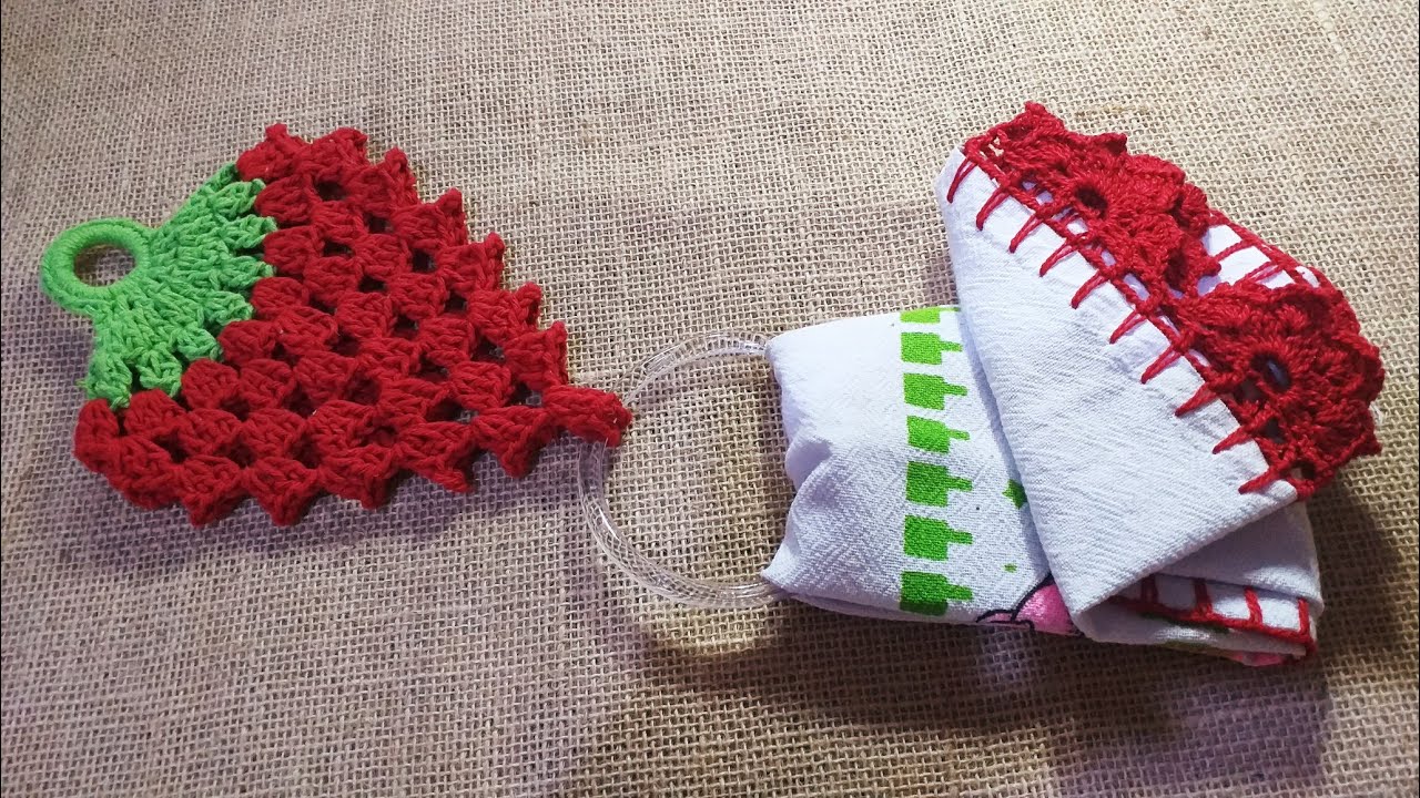 Porta pano de prato Morango em crochê 🍓🍓
