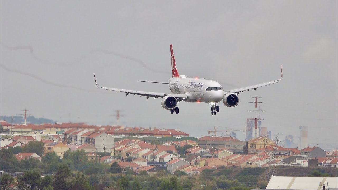 Turkish Airlines A321neo Landing with Bad Weather at Lisbon Airport