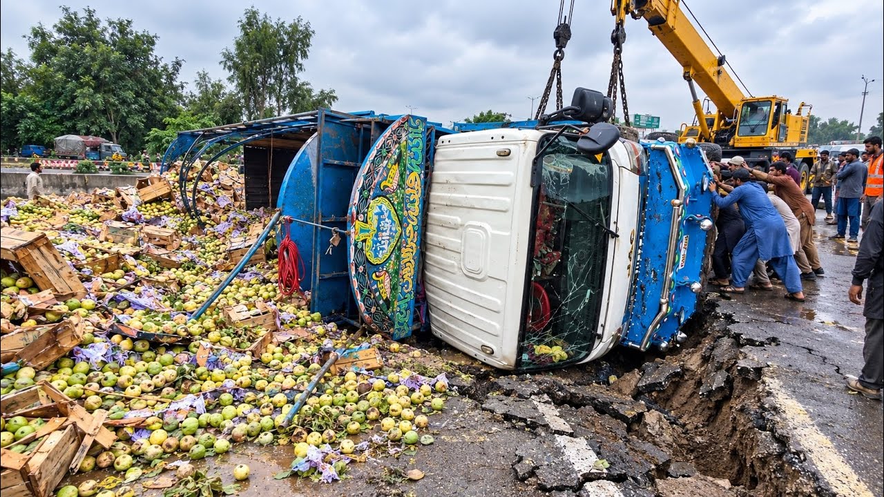 Terrifying Brake Failure! Pakistani Truck Overturns on Highway | Axle, Tires & Suspension Destroyed
