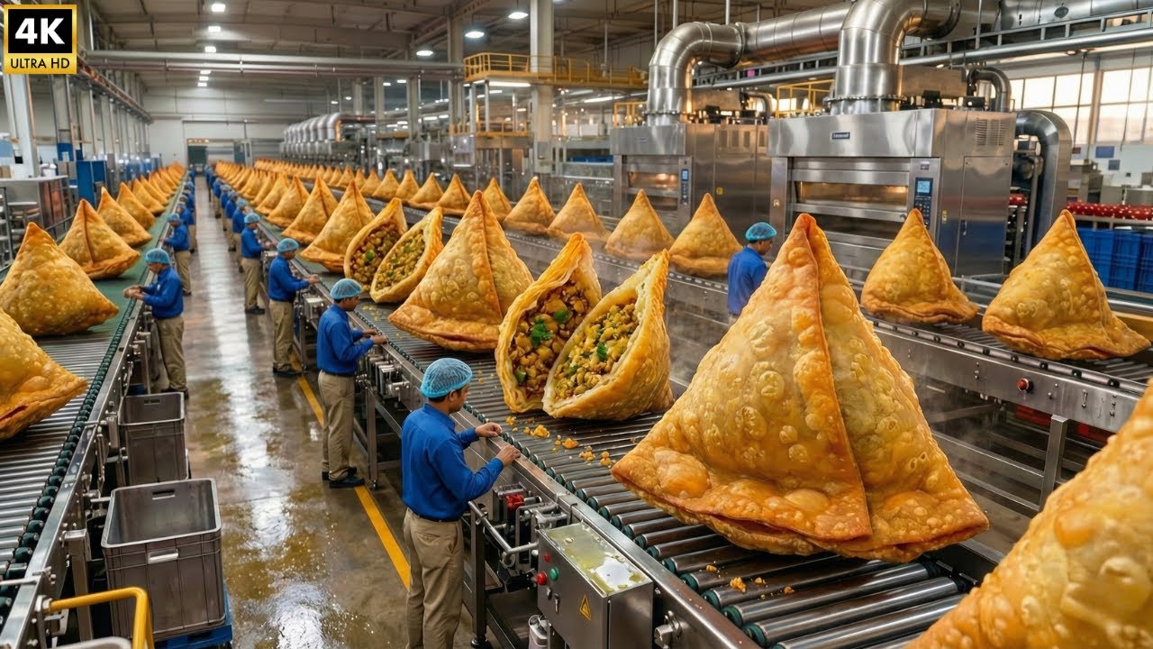 Inside the Samosa Production Line | High-Speed Cutting, Mixing & Packing