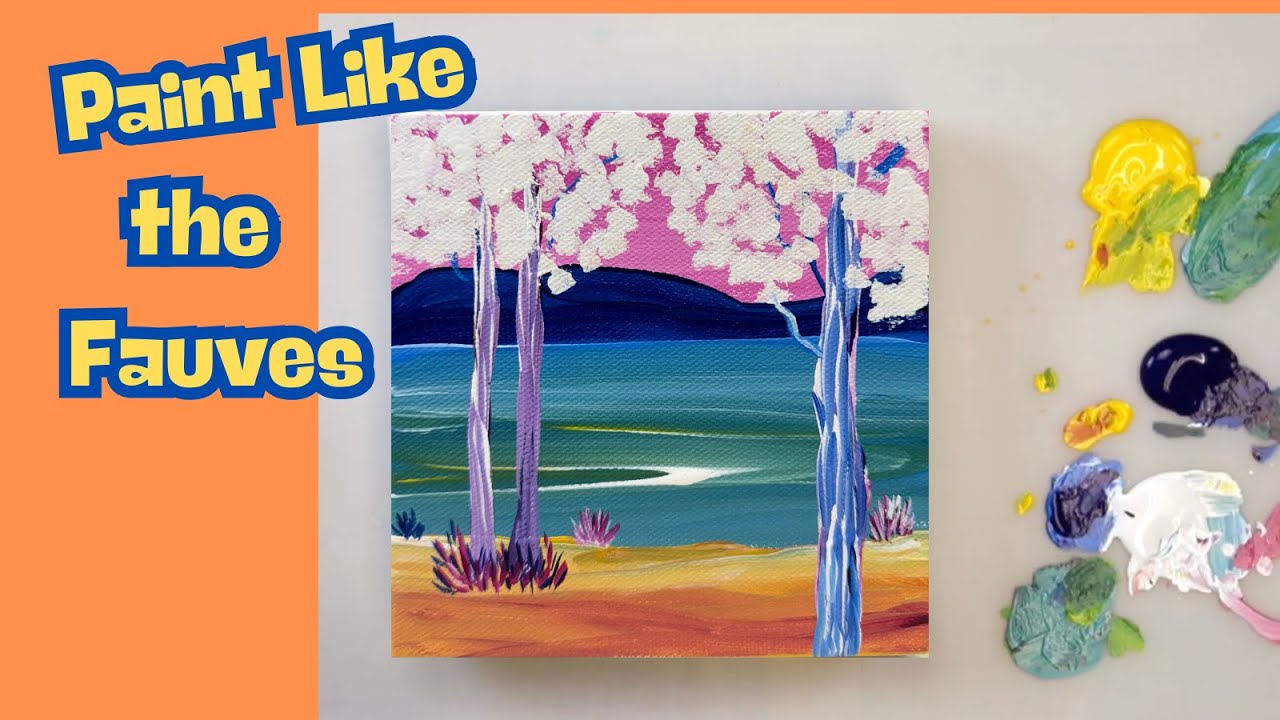 Easy Acrylic Painting Fauve Style Trees By The Lake #fauvism #acrylicforbeginners