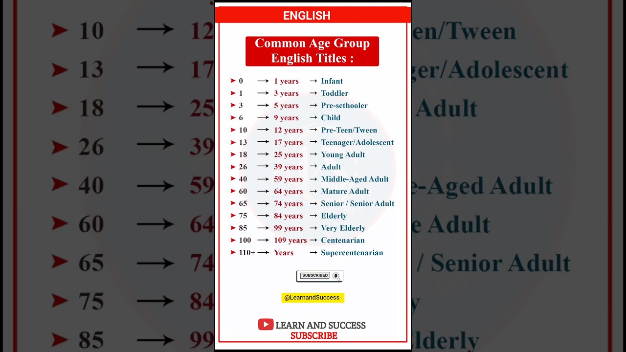 Common Age Group Names in English | Learn English Vocabulary | Learn and Success