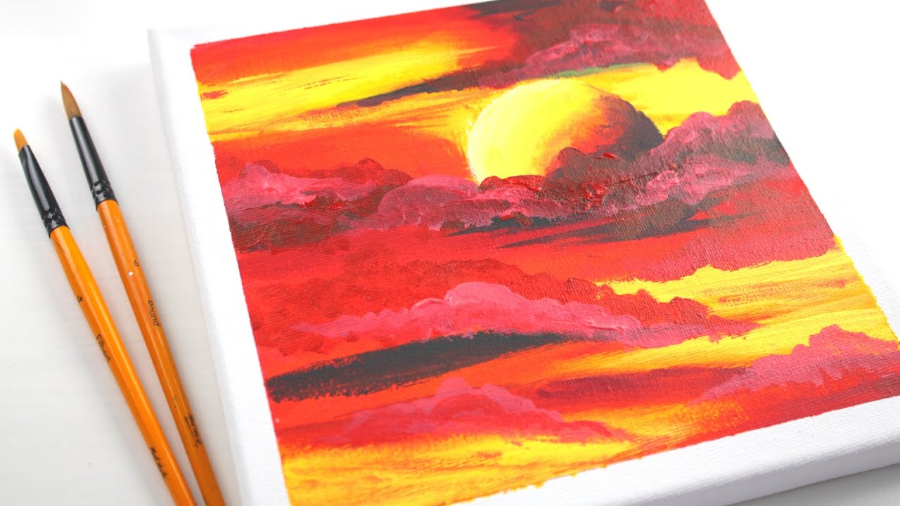 Acrylic Painting Red Sky with clouds | daily Art | Art Channel