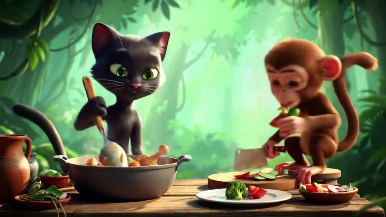 🐱🍳 Funny Cat Cooking While Monkey Chops Vegetables | Amazing Animal Kitchen Show