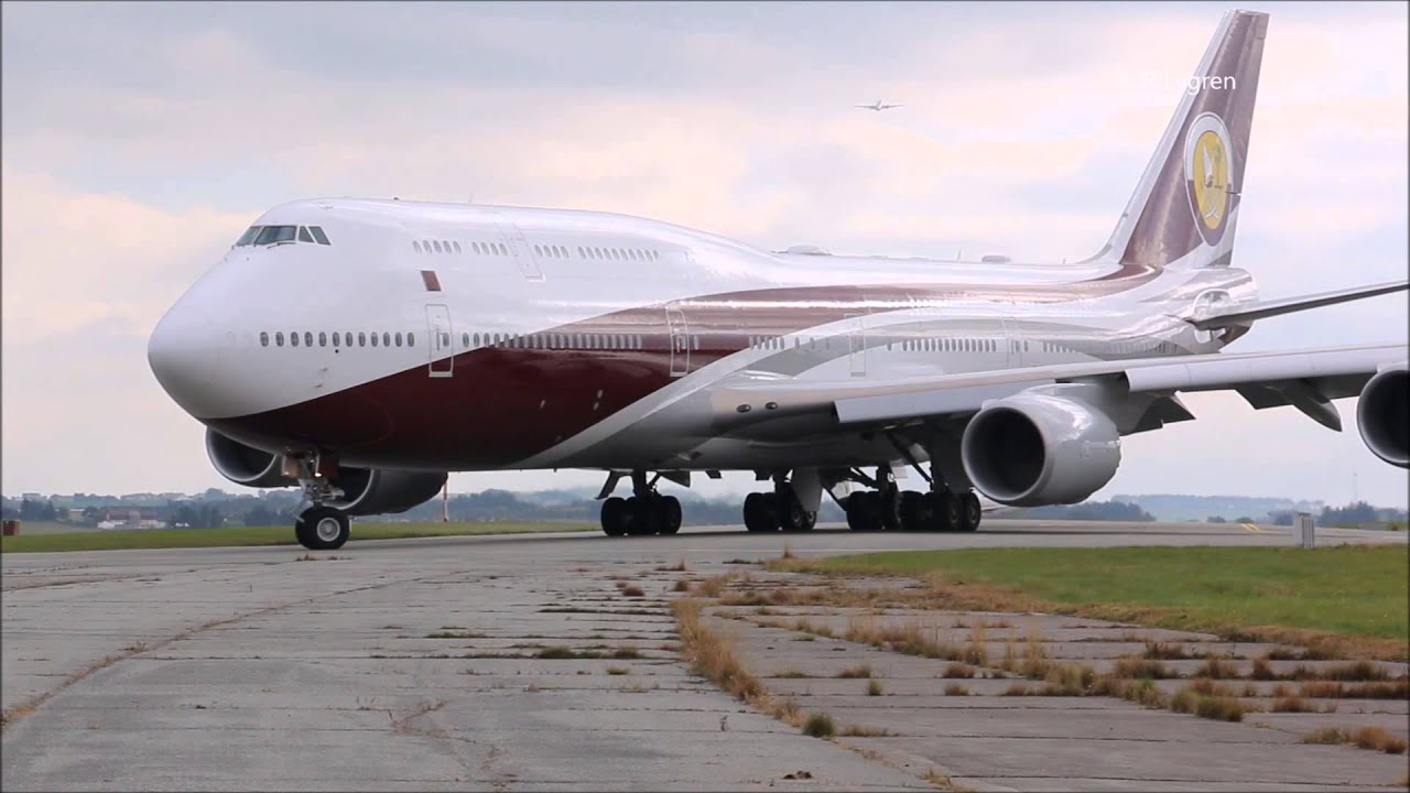 Boeing 747-8ZV (BBJ) VQ-BSK Qatar Amir Flight, Arrival and departure, Sola airport, Norway