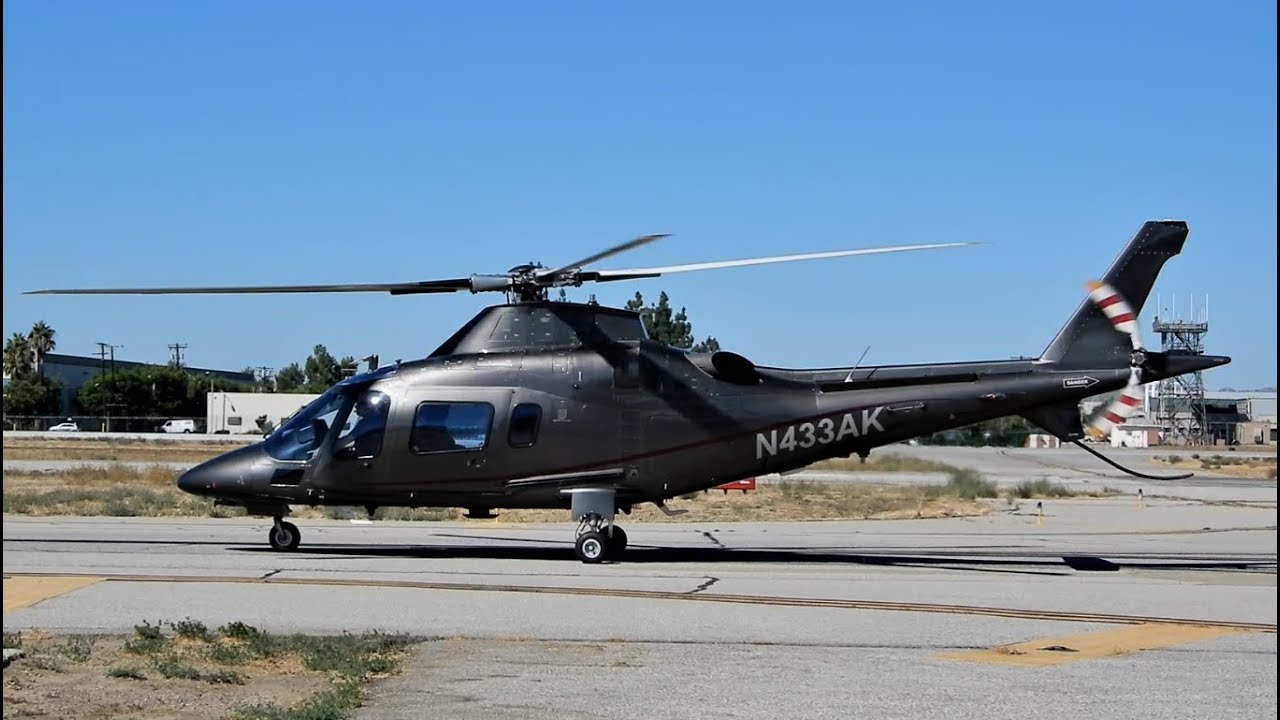Agusta A109 Corporate Helicopter Engine Start & Takeoff - N433AK Van Nuys Airport